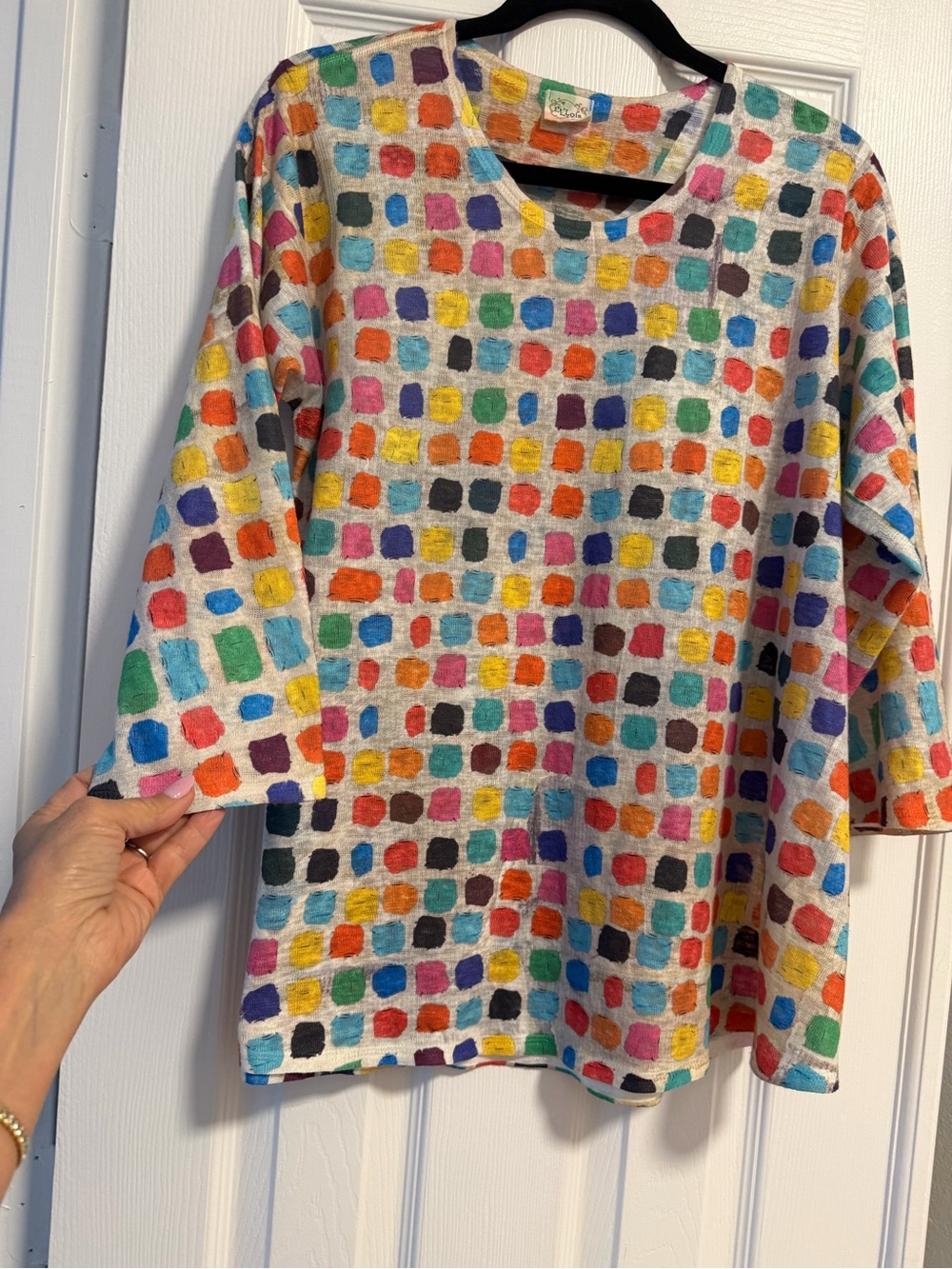 Multicolored Square Print Long Sleeve Top in size medium - Picture 2 of 9